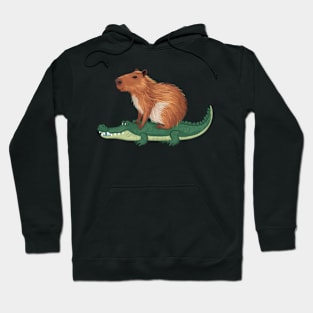 Funny Capybara Riding On a Crocodile Hoodie